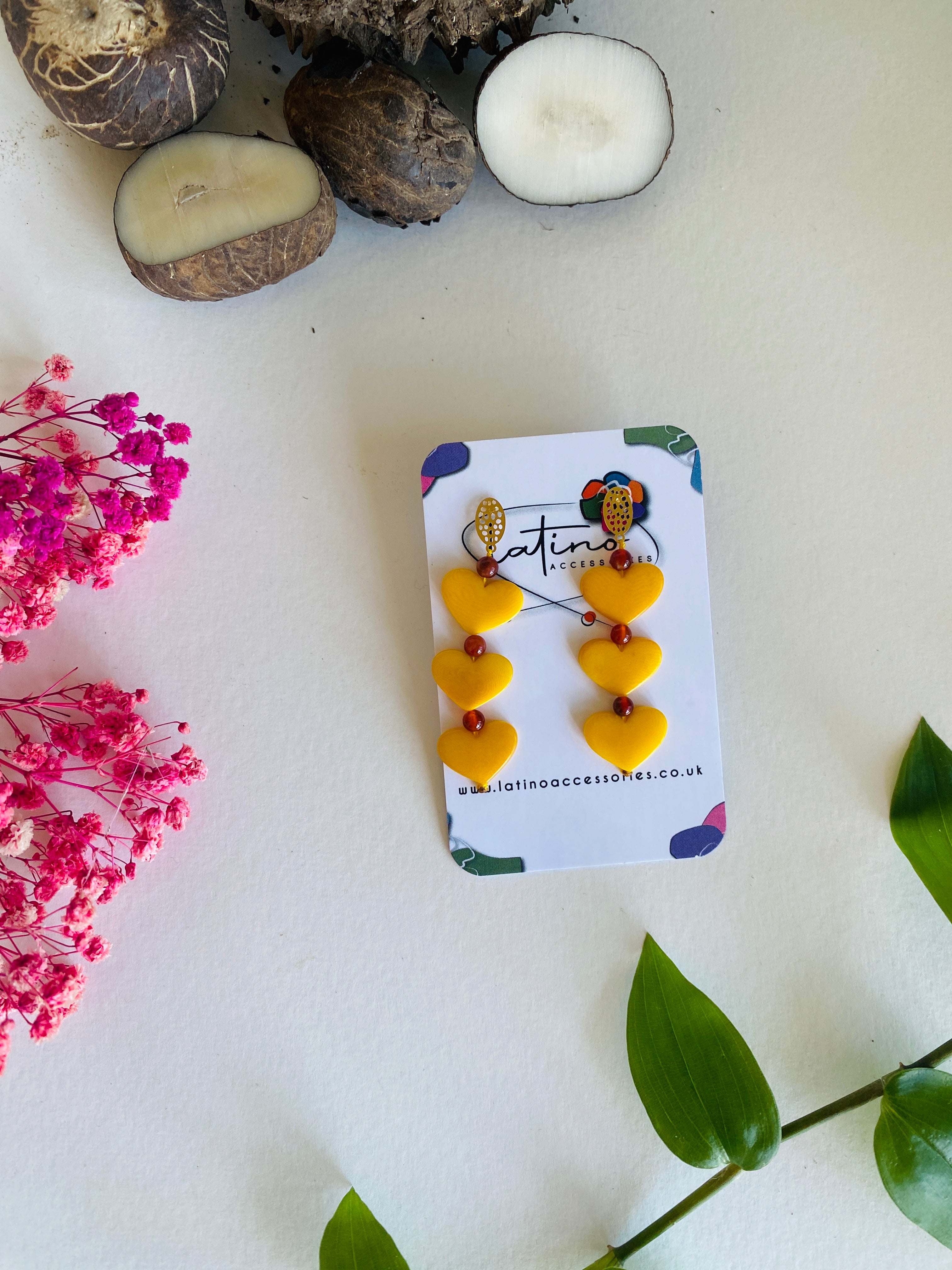 Three Hearts Earrings - Yellow